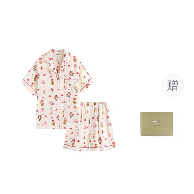 侘町 纯棉亲肤棉纱卡通柔软透气睡衣礼盒 女款 图片色