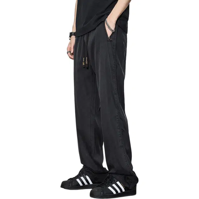 童先森 高街青少年纯色中腰时尚百搭简约直筒宽松长裤休闲裤 男款