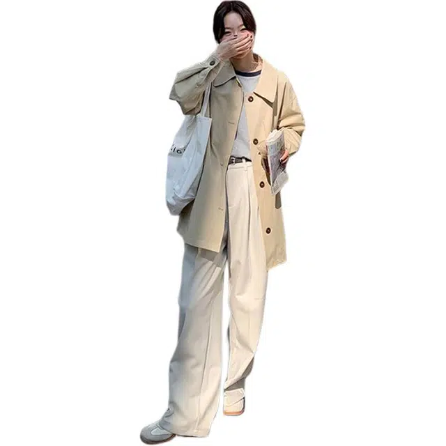 丝絮丝绸 秋冬季韩版高级感翻领设计英伦风气质显瘦外套风衣 女款