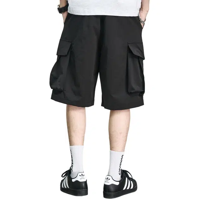 童先森 美式痞帅薄款工装夏季宽松抽绳百搭五分裤休闲短裤 男款