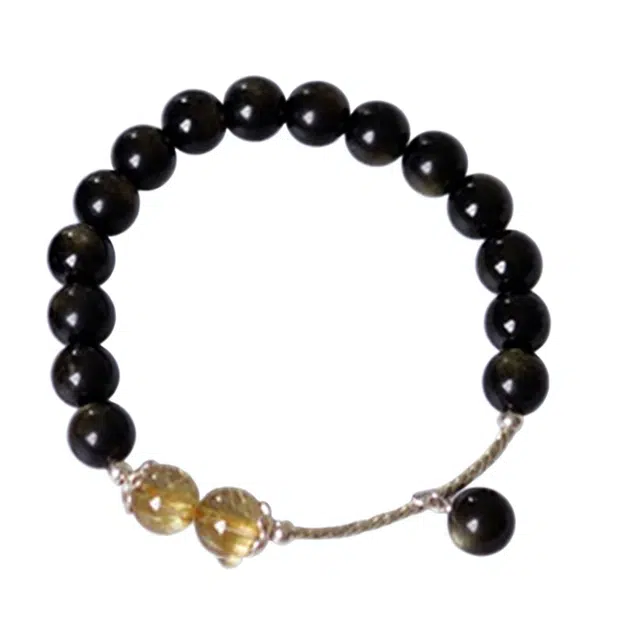 子婳 水晶双眼金发晶本命年转运珠招财纳福好运连连设计时尚复古国风轻奢高级感 黑曜石 手串 男女同款情侣款