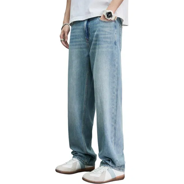 童先森 男直筒宽松垂感潮流潮牌牛仔裤 男款