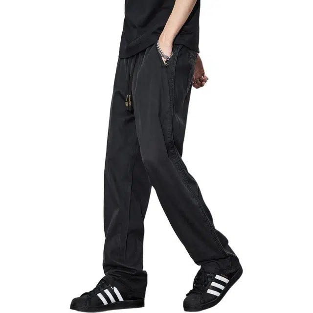 童先森 高街青少年纯色中腰时尚百搭简约直筒宽松长裤休闲裤 男款