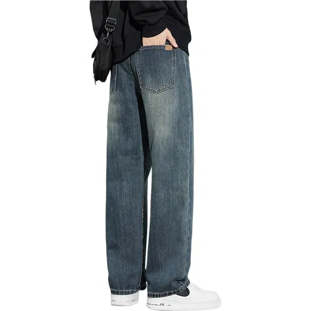 童先森 美式复古高街潮牌直筒长裤宽松阔腿休闲裤子牛仔裤 男款