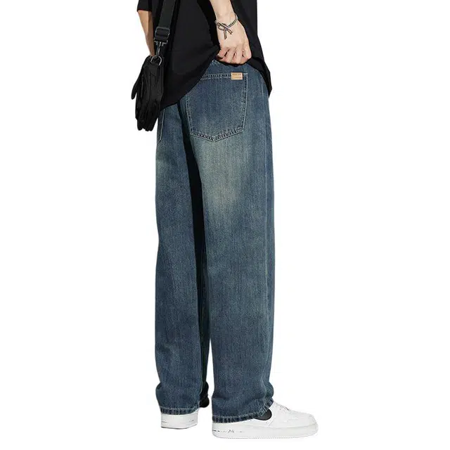 童先森 美式复古高街潮牌直筒长裤宽松阔腿休闲裤子牛仔裤 男款