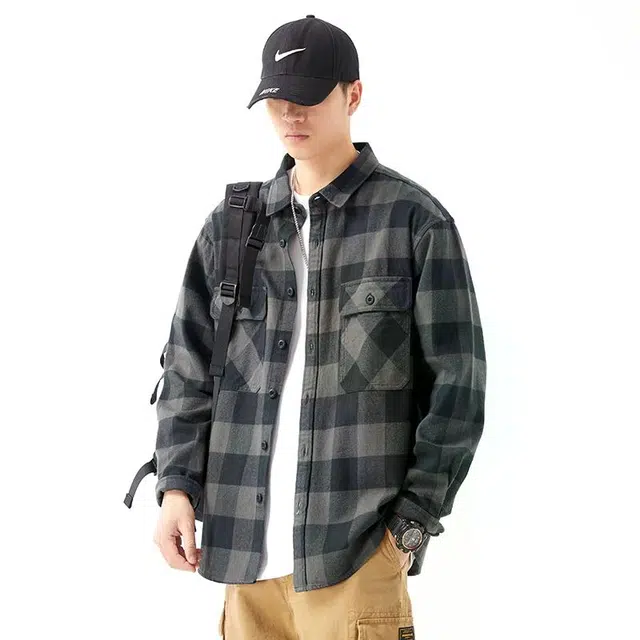 童先森 日系潮牌宽松方领长袖衬衫 男款