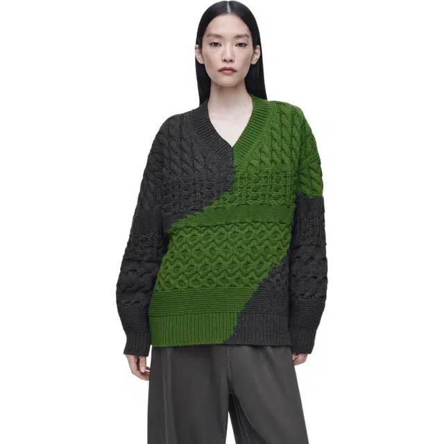 COS Pullover Sweater Charcoal/Green