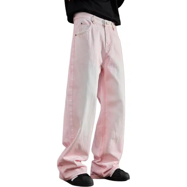 童先森 夏季潮牌高街美式水洗复古垂感阔腿裤牛仔裤 男款