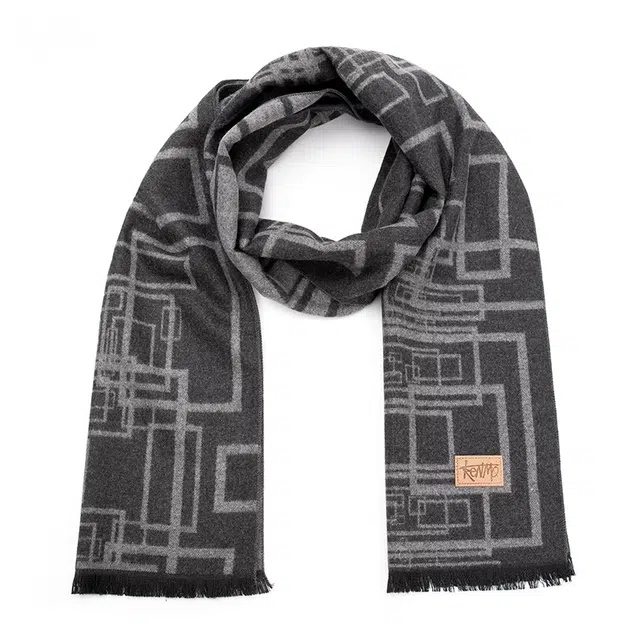 肯默 几何图行 时尚百搭 聚酯纤维 保暖围巾 男女同款情侣款