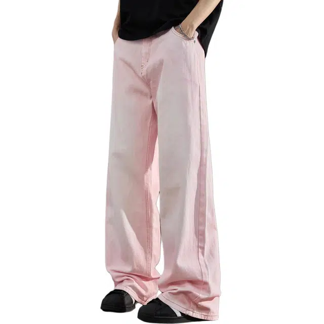 童先森 夏季潮牌高街美式水洗复古垂感阔腿裤牛仔裤 男款