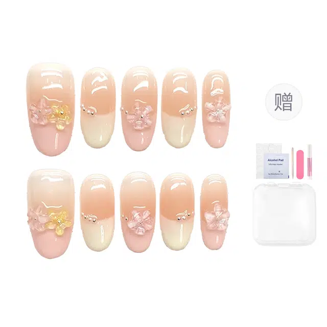 韵月乔 高级手绘彩虹雕花裸色腮红法式  穿戴甲 杏仁多巴胺渐变 爆闪