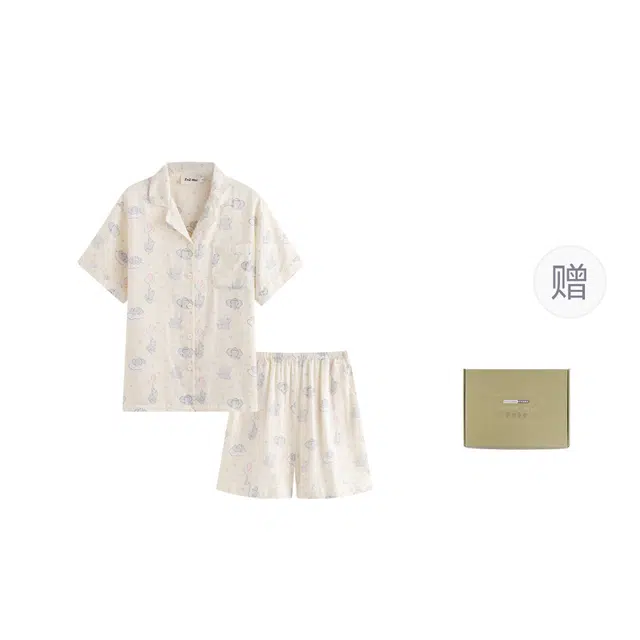 侘町 卡通可爱柔软透气亲肤纯棉睡衣礼盒 女款 图片色