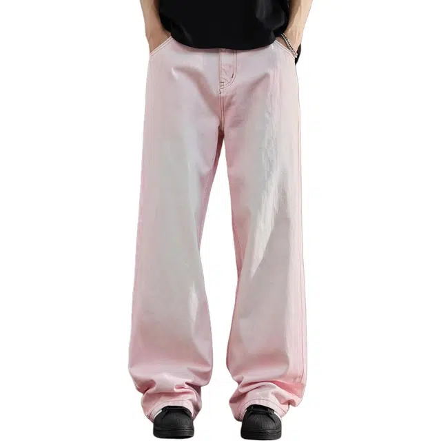 童先森 夏季潮牌高街美式水洗复古垂感阔腿裤牛仔裤 男款