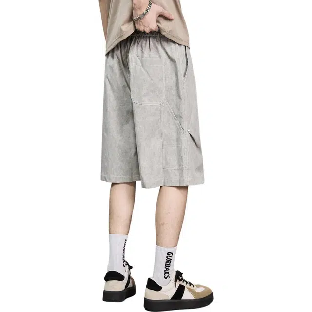 童先森 速干宽松运动纯色直筒裤中腰五分裤休闲短裤 男款