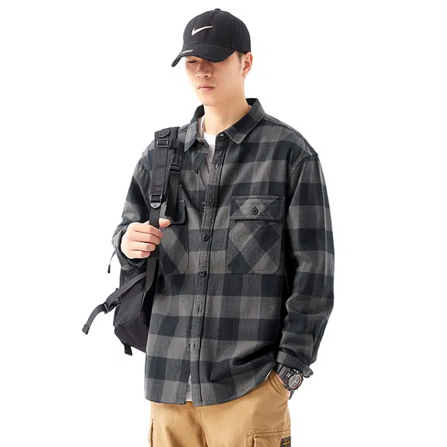 童先森 日系潮牌宽松方领长袖衬衫 男款