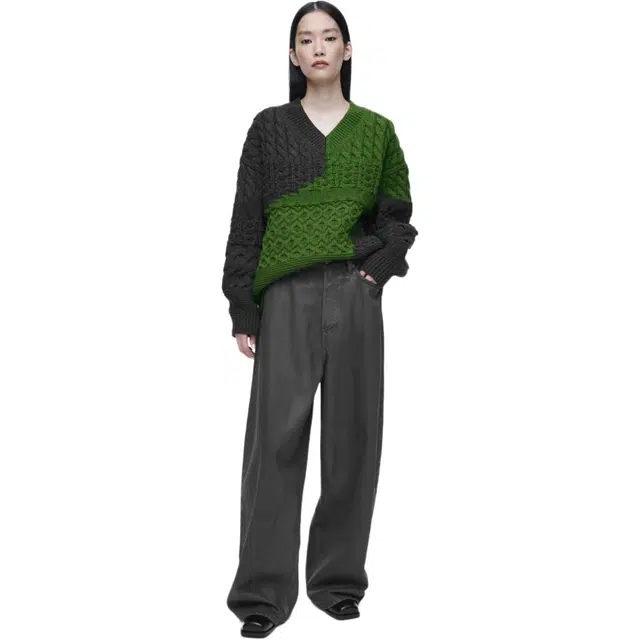 COS Pullover Sweater Charcoal/Green