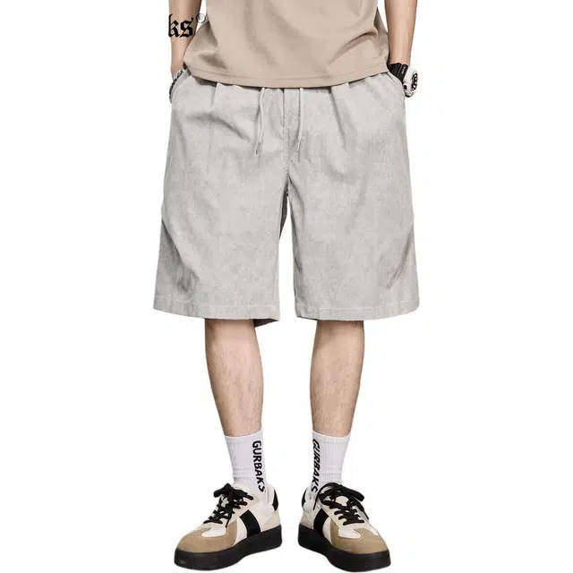 童先森 速干宽松运动纯色直筒裤中腰五分裤休闲短裤 男款