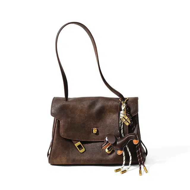 西木汀 足迹 小众设计百搭通勤休闲简约时尚复古高级感托特包 牛皮 手提单肩包 常规 女款 檀木棕