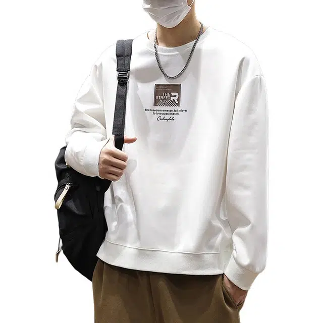 协协乐 重磅印花设计感春秋季美式潮牌圆领休闲上衣男生运动长袖打底衫卫衣 男款