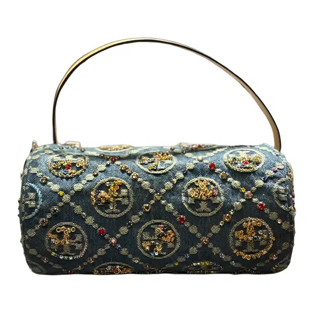 Tory Burch T Monogram Shoulder Bag Denim Blue