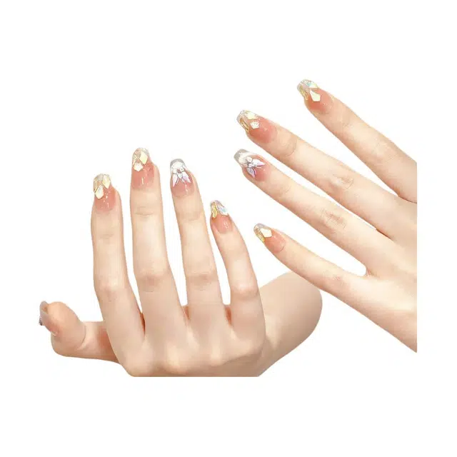 韵月乔 上春山气质猫眼  穿戴甲 短梯裸色渐变 爆闪