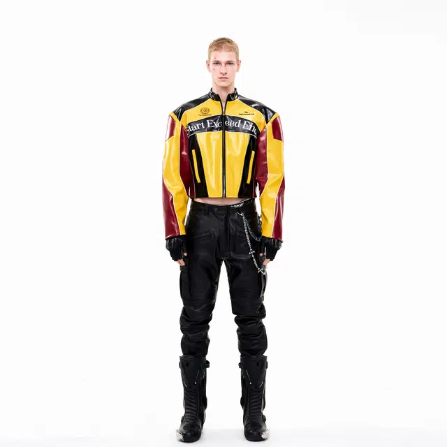 START EXCEED END Porsche Color Biker Leather Jacket