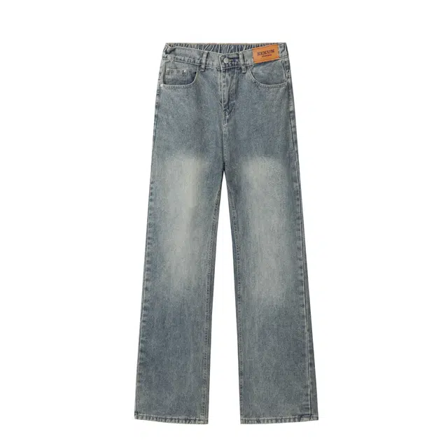 孜讯 美式秋季高街复古水洗做旧直筒长裤潮牌百搭宽松显高显瘦日常通勤休闲牛仔裤 男女同款
