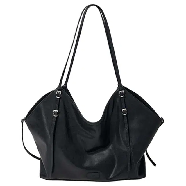 西木汀 晚星 慵懒风时尚百搭小众设计感 牛皮革拼合成革 托特包单肩包 女 深邃黑/棕色