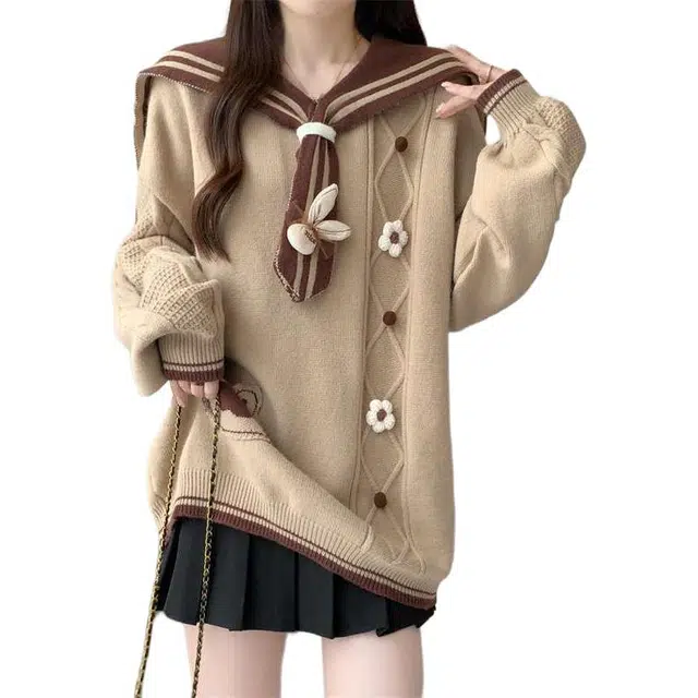 小卷要加油 美拉德针织衫毛衣秋冬海军领上衣韩版外穿百搭卫衣 女款