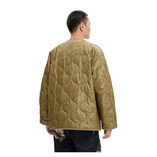 鬼洗 泥棒蓝满印鲤鱼长袖棉服 男款 橄榄绿