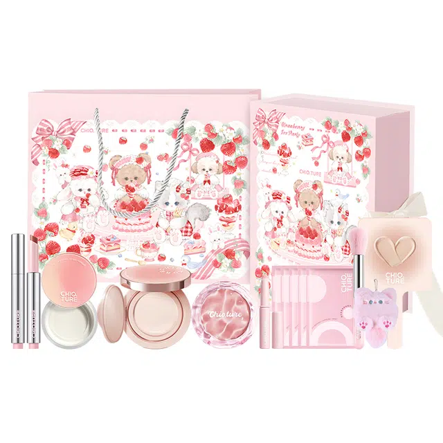 稚优泉 早八通勤礼盒气垫散粉唇釉腮红 均匀肤色奶油肌定妆持久提亮肤色易上色服帖气色磨皮素颜自然遮瑕