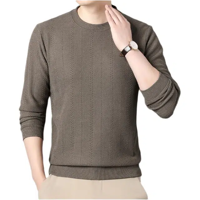 老爷车 秋冬加绒加厚含绵羊毛桑蚕丝麦穗纹提花圆领卫衣 男款