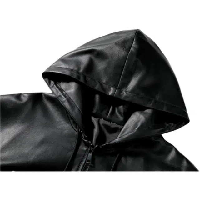 轻迎 连帽休闲百搭夹克皮衣 男款