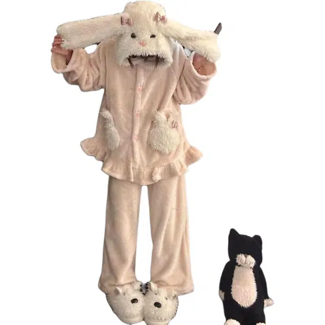 Qingying Fluffy Bunny Hoodie Set