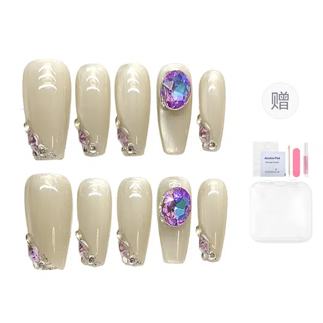 韵月乔 紫精灵纯手工光疗  穿戴甲 中梯蓝色渐变 爆闪