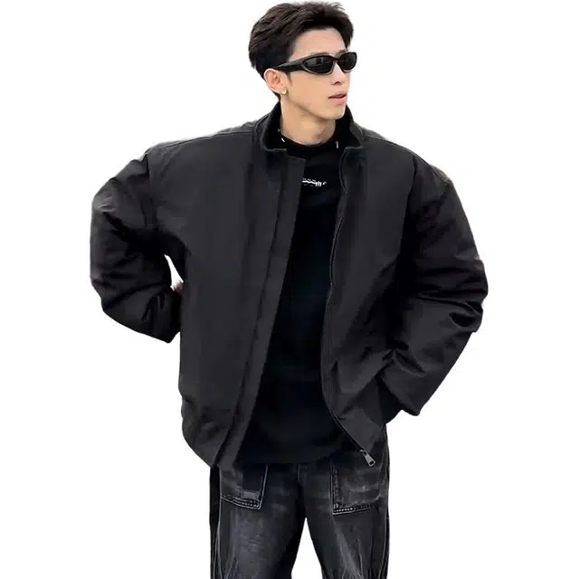 黑马漫画 美式飞行员外套男款秋冬装加厚廓形立领棉服 男女同款