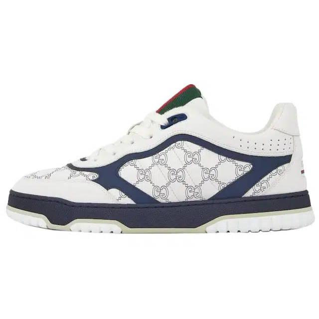 GUCCI Re-Web Leather Low Top Sneakers White Blue
