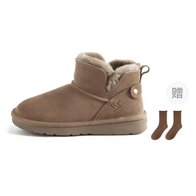 小鹿米利 耐磨防滑保暖 百搭厚底皮毛一体 雪地靴 女款