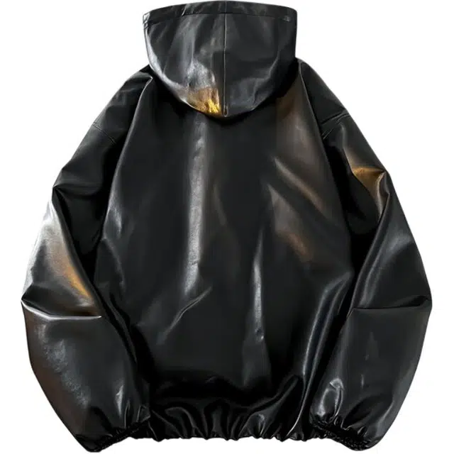 轻迎 连帽休闲百搭夹克皮衣 男款