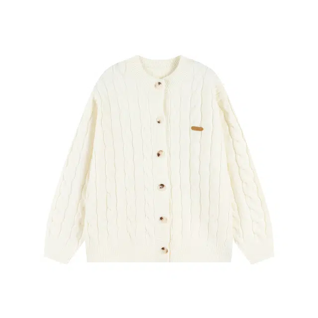 港仔文艺男 日系休闲慵懒风麻花条纹单排扣落肩开衫上衣通勤简约百搭舒适宽松潮流针织衫外套 男女同款