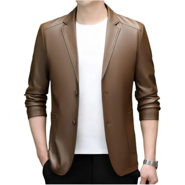 太子龍 薄款潮流西装领商务休闲皮衣 男款