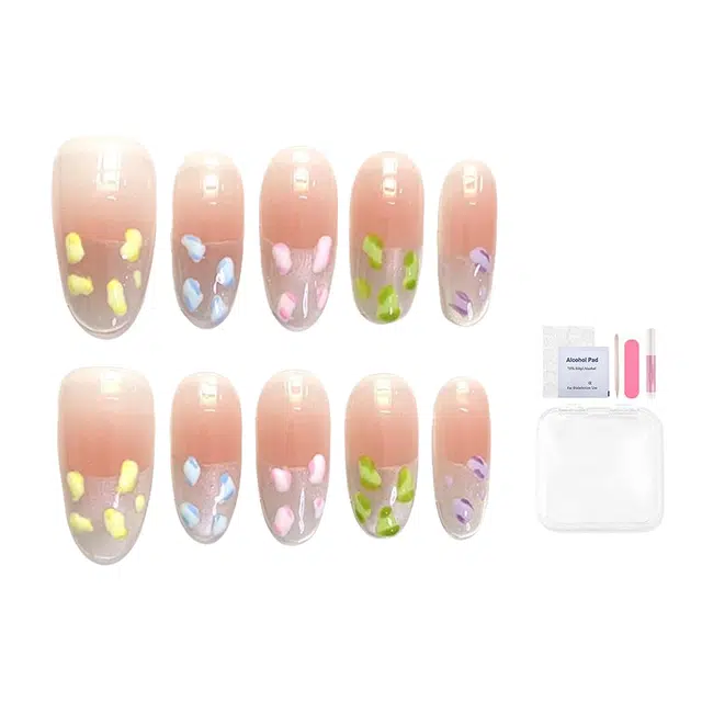 凡泽 彩色豹纹猫眼法式手工  穿戴甲 椭圆彩虹渐变 纯欲