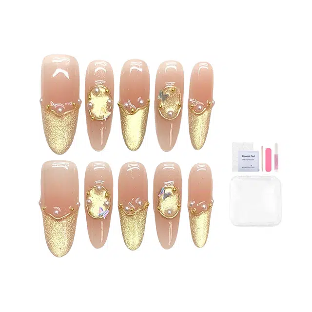 凡泽 纸醉金迷纯手工  穿戴甲 椭圆金色渐变 爆闪