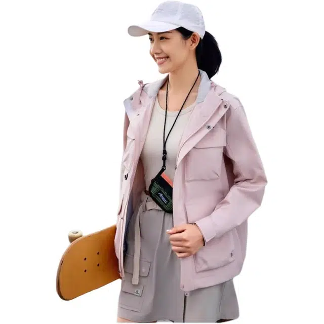 探路者 舒适休闲简约运动户外防水防风宽松落肩连帽夹克外套 女款