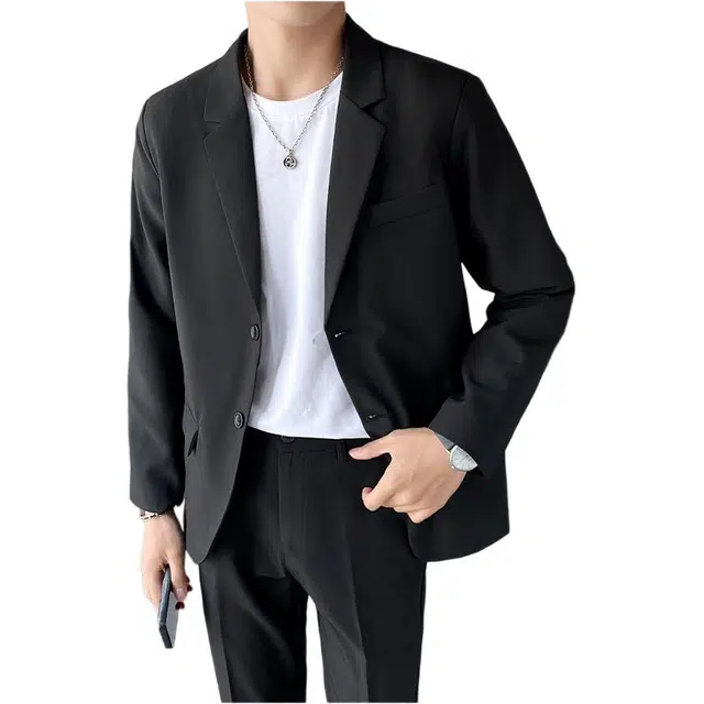 大白鲨 商务休闲春秋季卡其色纯色长袖便服单西西装 男款