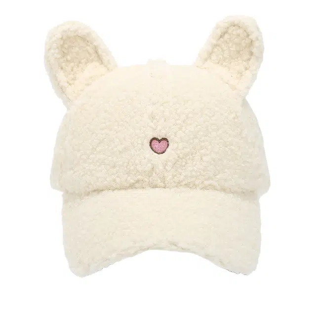 艾佳微 韩国甜美帽子可爱兔耳朵毛绒棒球帽百搭拍照萌萌哒 涤纶 鸭舌帽 男女同款情侣款