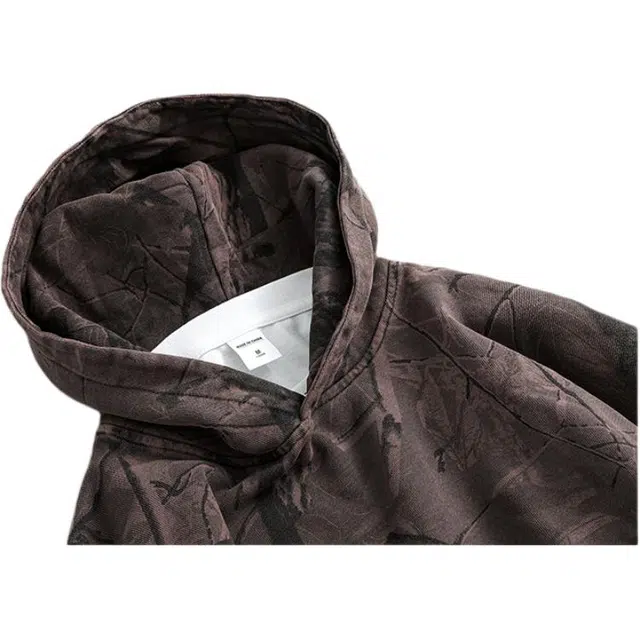 宫奴 美式复古潮牌重磅水洗小众做旧树枝迷彩连帽卫衣 男女同款