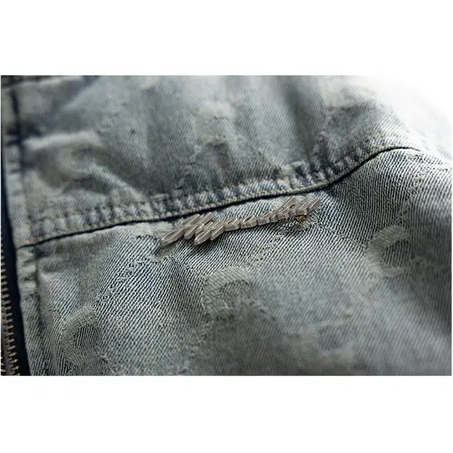 宫奴 日系复古潮牌做旧水洗月亮提花牛仔立领棉服 男女同款