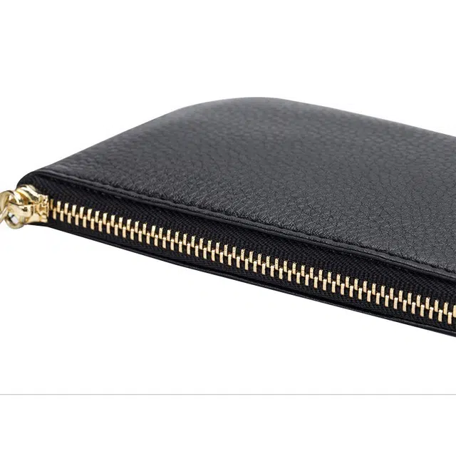 掐尖 纯色收纳真皮拉链手拿简约钥匙钱袋 头层牛皮 零钱包 迷你 女款 黑色/粉红色/浅蓝/大象灰