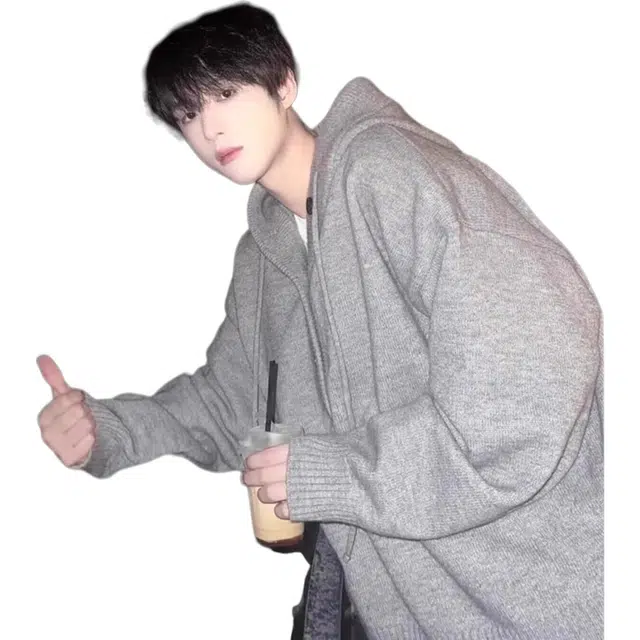 洞洞拐 日系慵懒复古连帽百搭简约时尚流行潮流文艺针织衫 男女同款